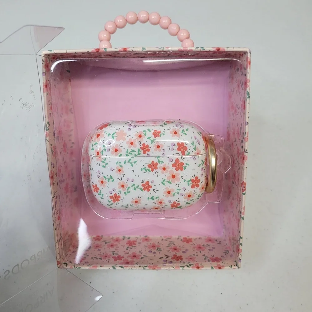 XO Poppy Floral‎ AirPods Pro Case White Pink Orange Flowers Gold Keychain NEW